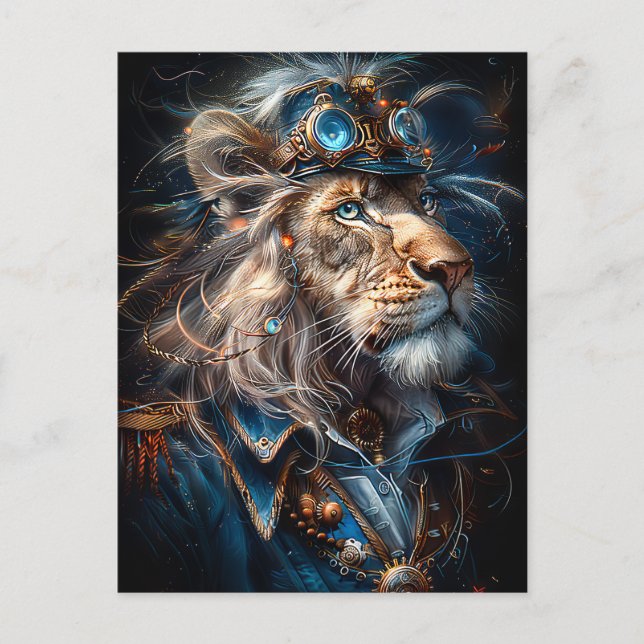 Steampunk Lion Postkarte (Vorderseite)