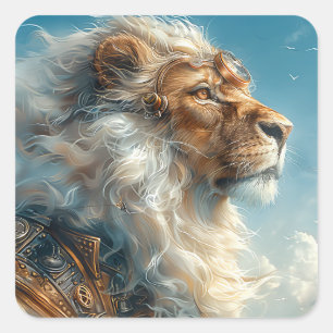 Steampunk Lion Quadratischer Aufkleber