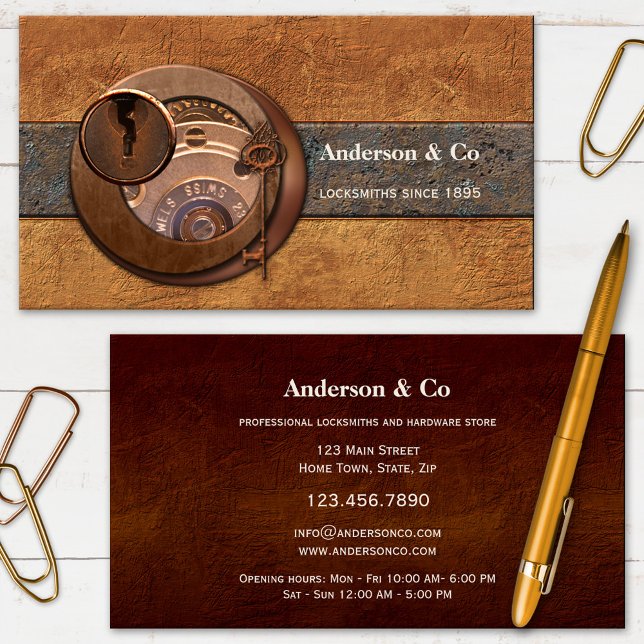 Steampunk Locksmith Hardware Store Business Card Visitenkarte (Von Creator hochgeladen)