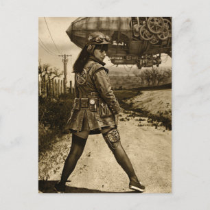 Steampunk-Luftschiffkommandant Sepia Postkarte
