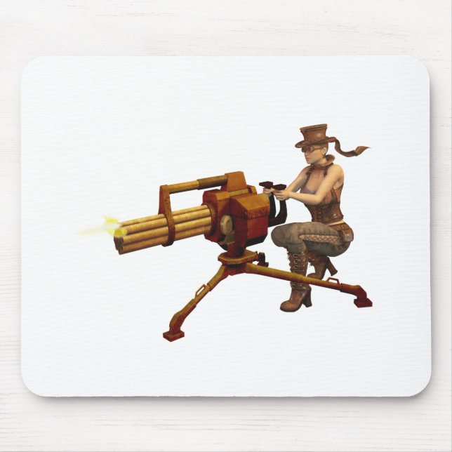 Steampunk Mädchen mit Gewehr Mousepad (Vorne)