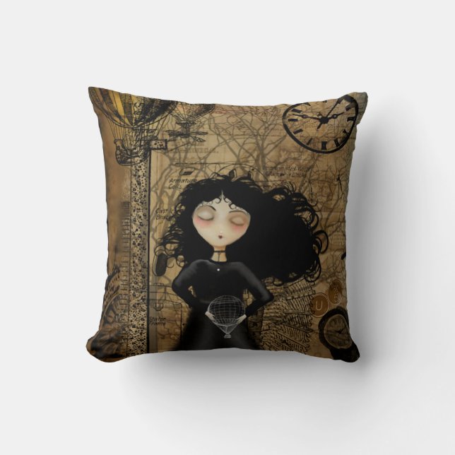 Steampunk Mädchen-Wurfs-Kissen Kissen (Vorderseite)