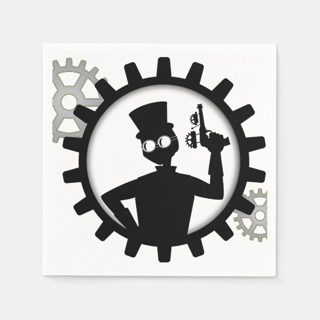 Steampunk Man hält die Waffe im Getriebe Serviette (Vorderseite)