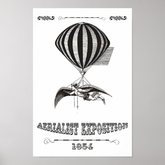 Steampunk Man mit Wings & Heißluftballon Poster (Vorne)