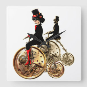 Steampunk-Mann Frau Penny-Fahrräder Geschenke von Quadratische Wanduhr