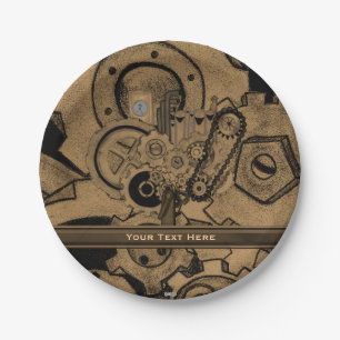 Steampunk Maschinerie (messingartig) Pappteller
