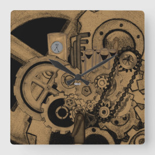Steampunk Maschinerie (messingartig) Quadratische Wanduhr