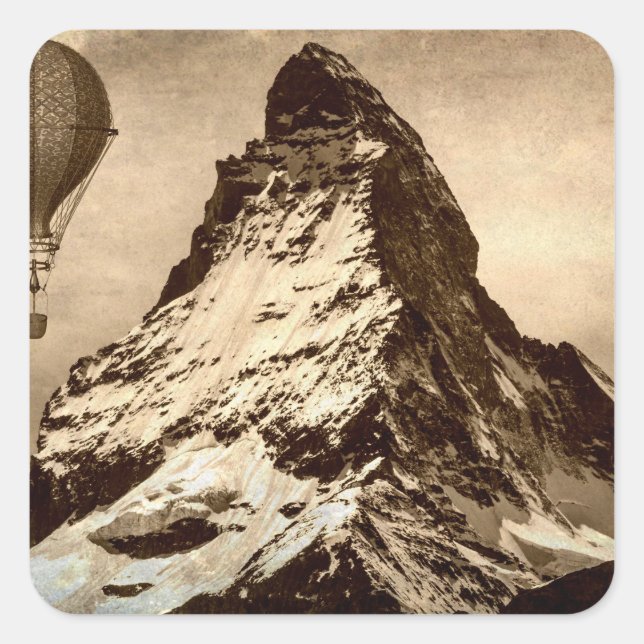 Steampunk Matterhorn Scene Quadratischer Aufkleber (Vorderseite)