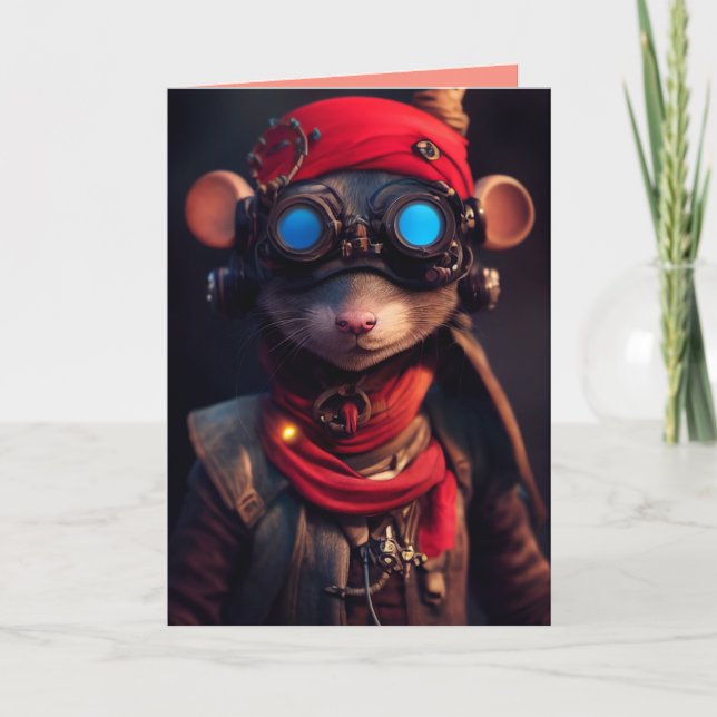 STEAMPUNK MAUS GEBURTSTAG GREETING CARDS KARTE (Vorderseite)
