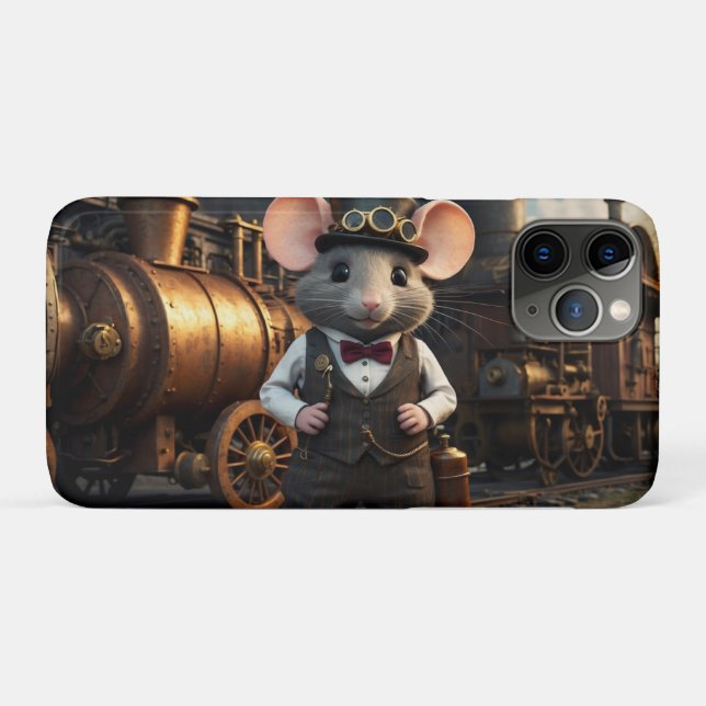 Steampunk Maus und Zug Case-Mate iPhone Hülle (Rückseite (Horizontal))