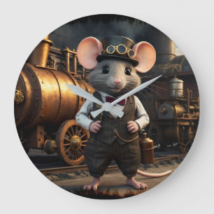 Steampunk Maus und Zug Große Wanduhr