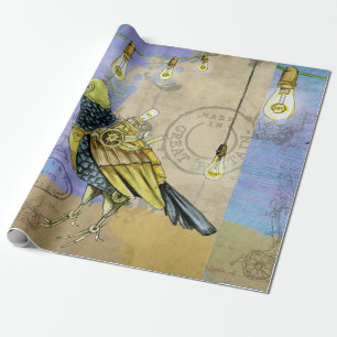 Steampunk Mechanical Bird Engineering Vatertag Geschenkpapier