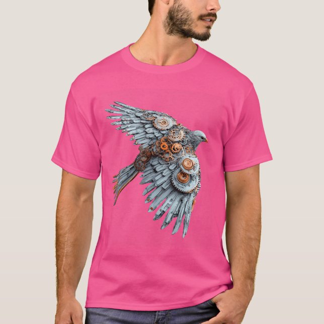 Steampunk Mechanical Bird Illustration Art Print T-Shirt (Vorderseite)