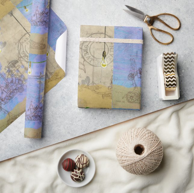 Steampunk Mechanical Edison Light Bulb Architect Geschenkpapier (Basteln)