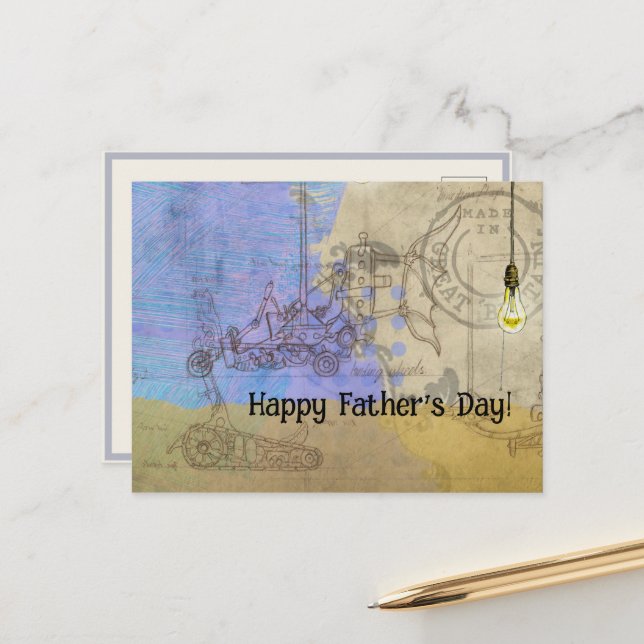 Steampunk Mechanical Edison Light Bulb Architect Postkarte (Vorderseite/Rückseite Beispiel)