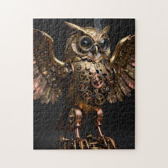 Steampunk Mechanical Owl with Spread Wings Art (Vertikal)
