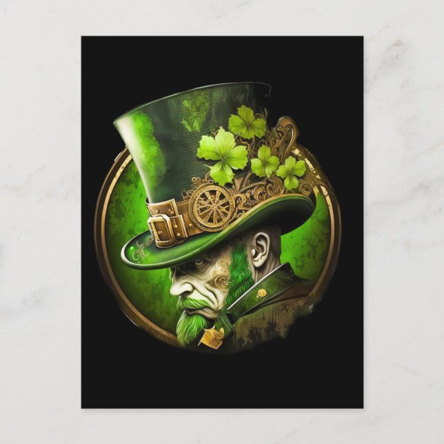 Steampunk Mechanical Top Hat St. Patrick's Day Man Postkarte (Vorderseite)