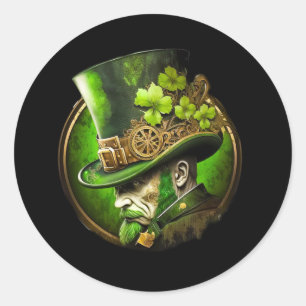Steampunk Mechanical Top Hat St. Patrick's Day Man Runder Aufkleber