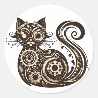 Steampunk Mechanische Katze Runder Aufkleber