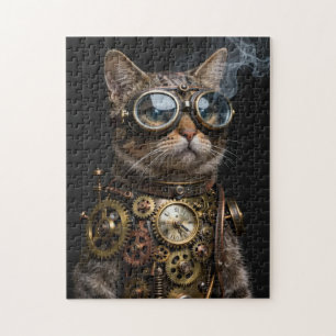Steampunk-Mechanische-Katzen-Porträt-Puzzle