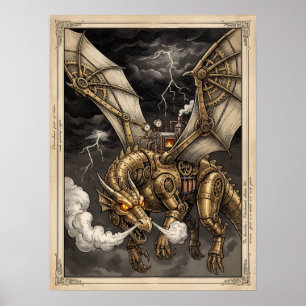 Steampunk Mechanischer Drache Messinggetriebe Vikt Poster