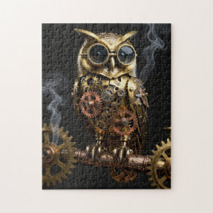 Steampunk-Mechanischer Uhu auf Uhrwerkszweig Kunst