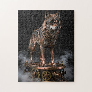 Steampunk-mechanischer Wolf auf Zahnrädern Puzzle