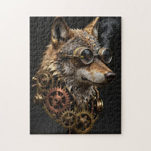Steampunk-Mechanischer-Wolf-Porträt-Puzzle
