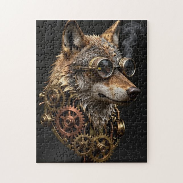 Steampunk-Mechanischer-Wolf-Porträt-Puzzle (Vertikal)