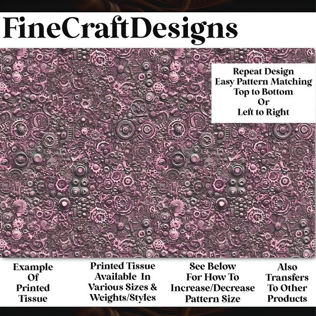 Steampunk Mechanisches Muster Pink BN1 Decoupage Seidenpapier (Von Creator hochgeladen)