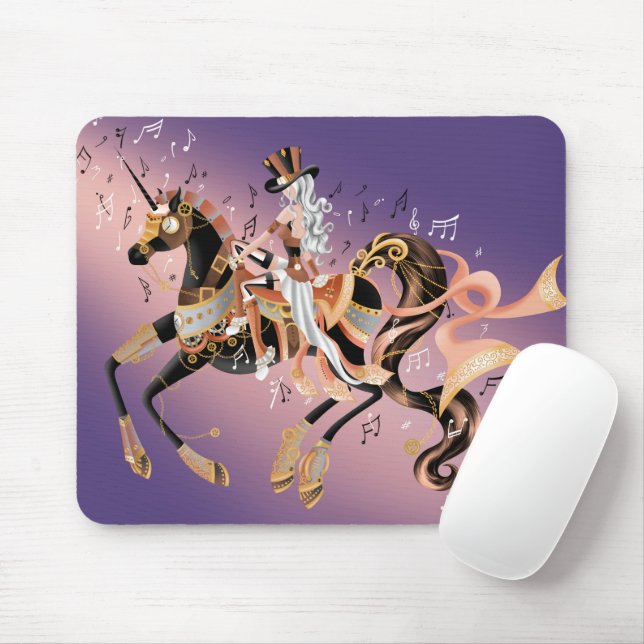 Steampunk Mechanisches Pferd & Lady lila Mousepad (Mit Mouse)