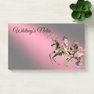 Steampunk Mechanisches Pferd & Lady Pink Post-it Klebezettel