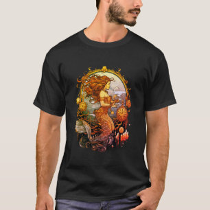 Steampunk-Meerjungfrau-Bild auf einem schwarzen SS T-Shirt