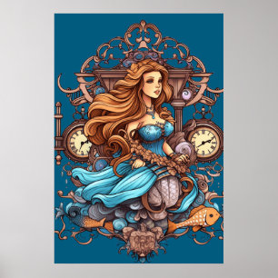 Steampunk Meerjungfrau für Mädchen oder Jungen an Poster