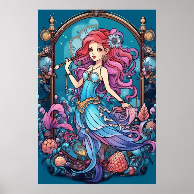 Steampunk Meerjungfrau für Mädchen oder Jungen an  Poster (Vorne)