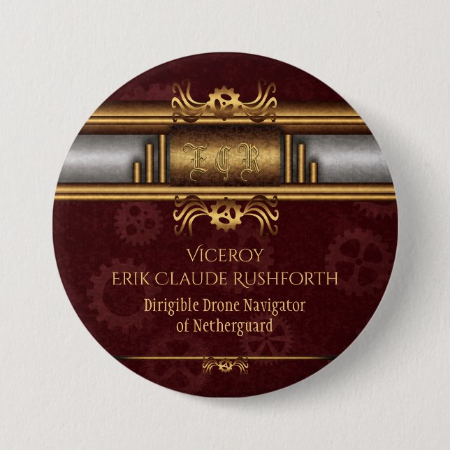 Steampunk-Messing und Marroon-Cosplay-Zeichen Button (Vorderseite)