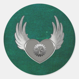 Steampunk Metal Heart Runder Aufkleber