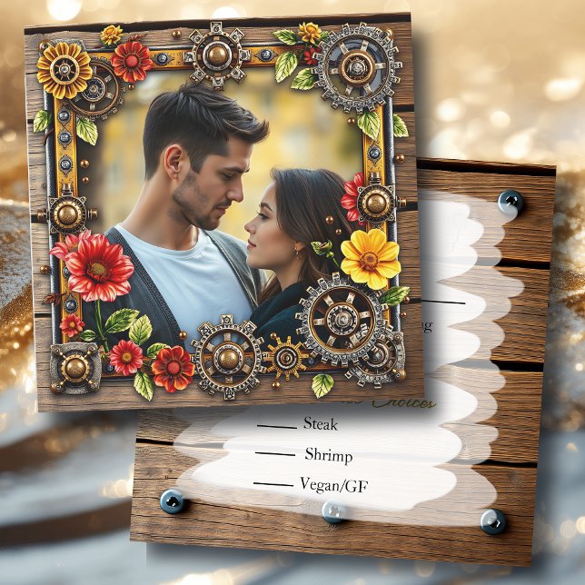 Steampunk Metal & Wood Personalisiert Wedding RSVP Save The Date (Von Creator hochgeladen)