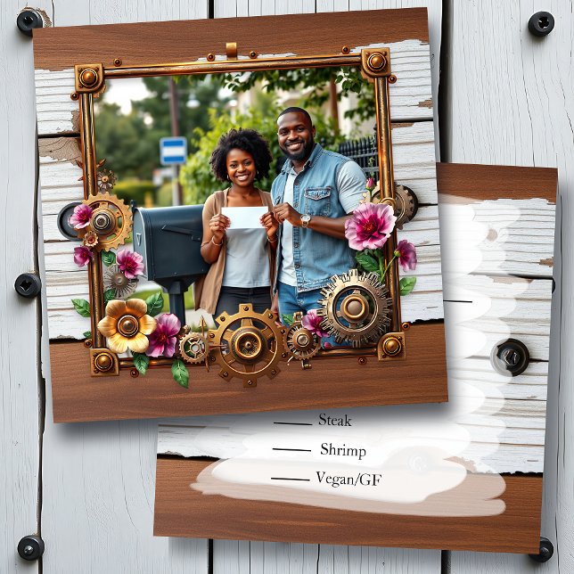 Steampunk Metal & Wood Personalisiert Wedding RSVP Save The Date (Von Creator hochgeladen)