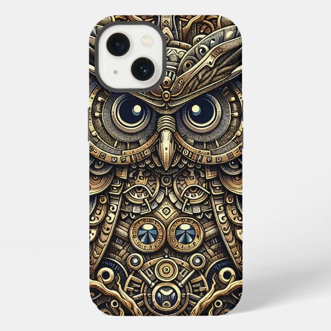 Steampunk-Metallgetriebe und Eule  iPhone Hülle (Rückseite)