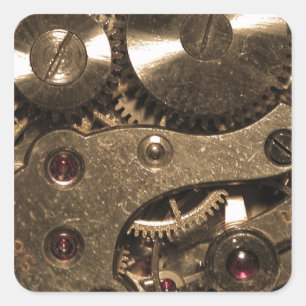 Steampunk-Metalluhrzahnräder Quadratischer Aufkleber