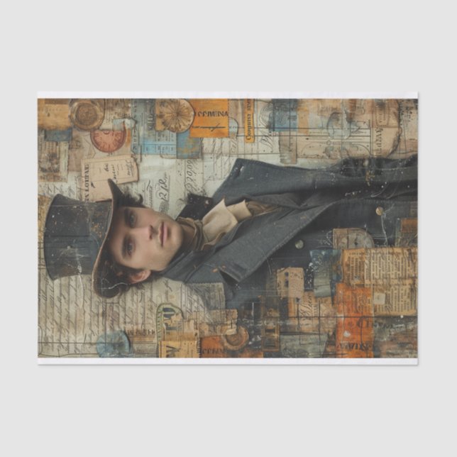 Steampunk Mixed Media mit Viktorianischem Mann Seidenpapier (Vorderseite)