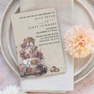 Steampunk Moderne Einfache Tortenringe Hochzeit Einladung