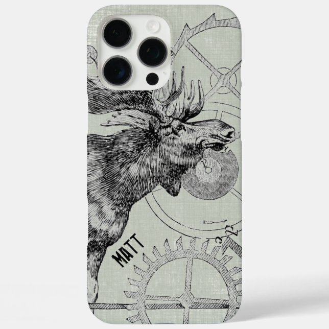 Steampunk Moose Wildlife iPhone 16 Pro Max Hülle (Rückseite)