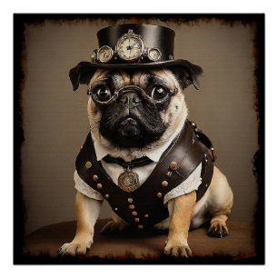 Steampunk Mops Artistic Portrait Poster
