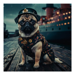 Steampunk Mops Shipmaster Portrait Poster