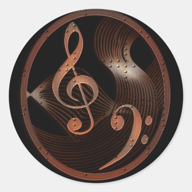 Steampunk Music Design Rundkleber Runder Aufkleber (Vorderseite)