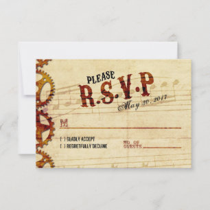 Steampunk Musical Wedding RSVP Card Karte