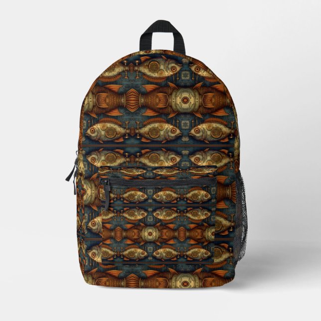 Steampunk-Muster Bedruckter Rucksack (Vorderseite)
