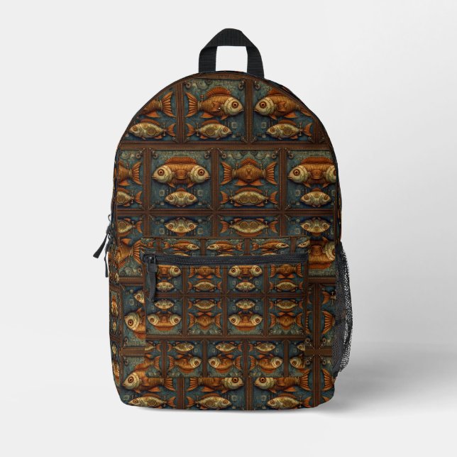 Steampunk-Muster Bedruckter Rucksack (Vorderseite)